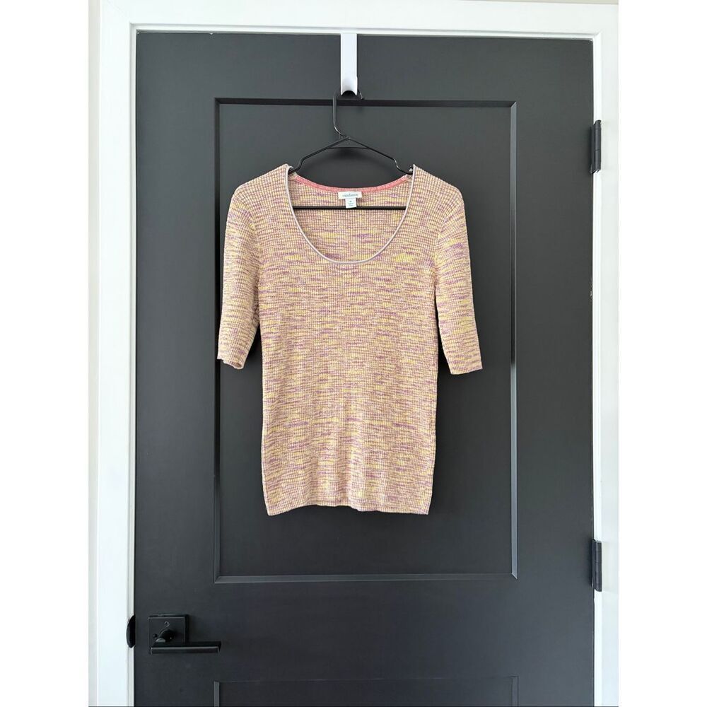 Sundance Marbled Knit Top Yellow Pink Cotton Boho Cottagecore Size M